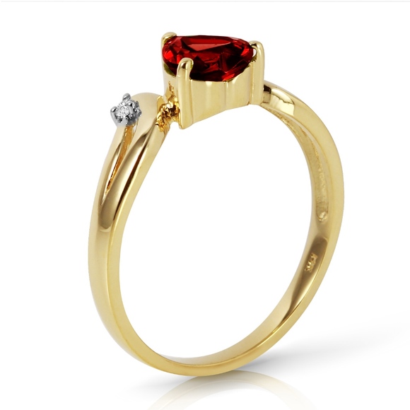 14K. SOLID GOLD RING WITH DIAMONDS & GARNET - Picture 2 of 4